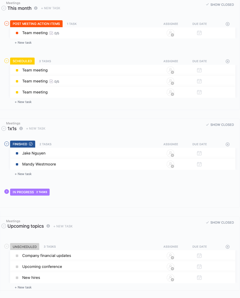 Meeting agenda dashboard