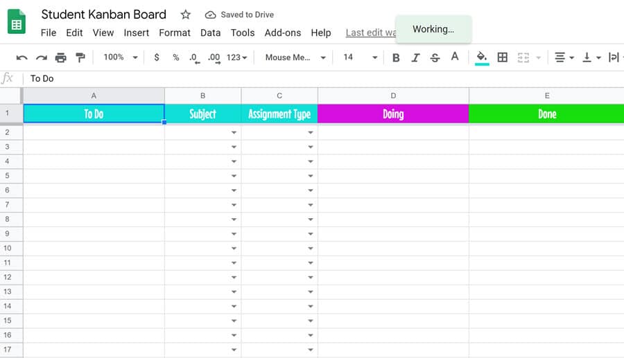 student kanban board