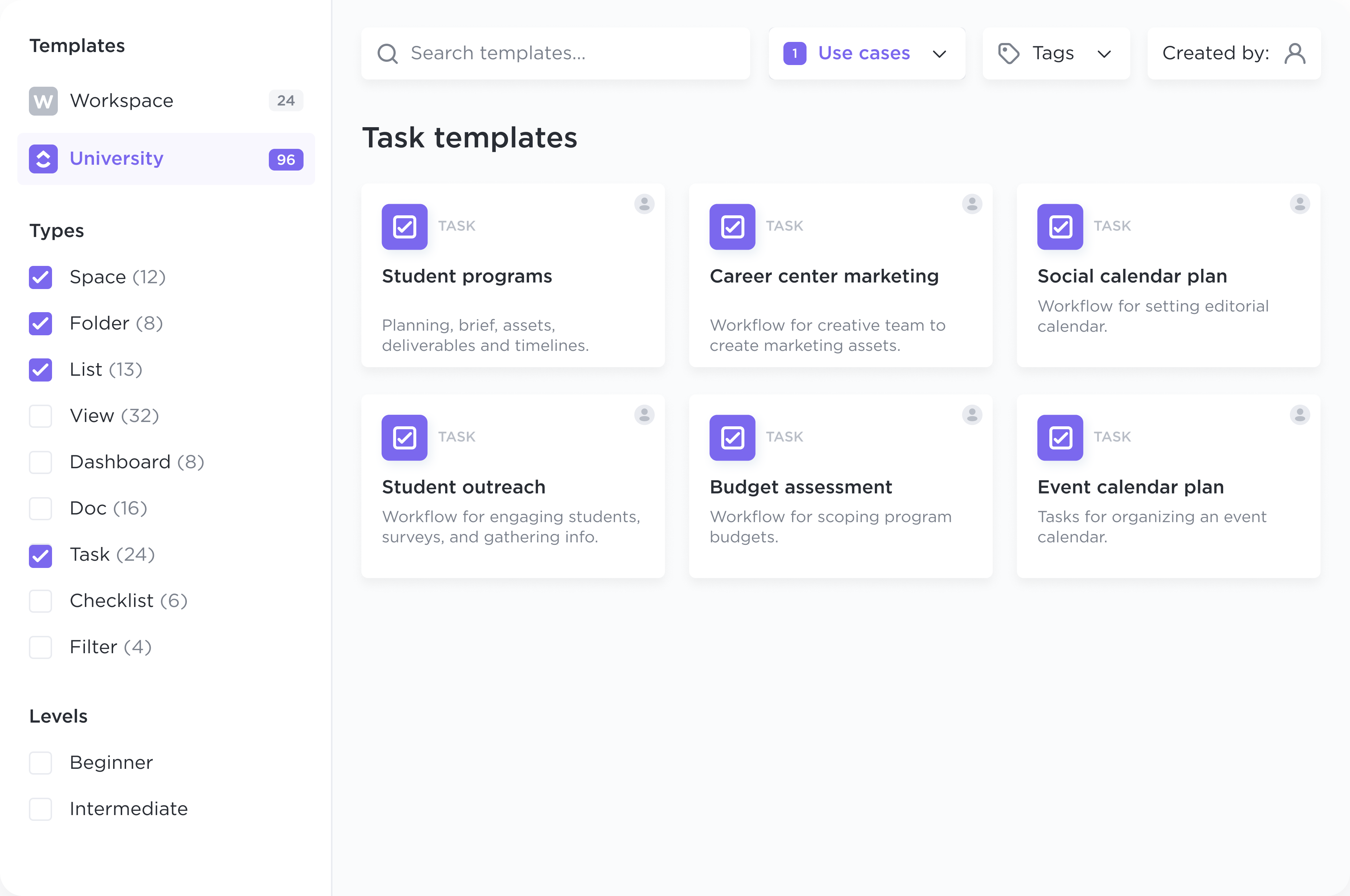 University program task templates